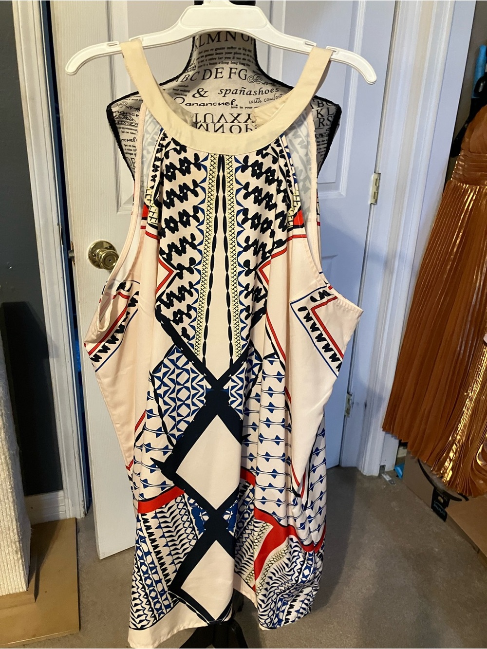 VENUS Cream and Navy Geometric Tank Dress
